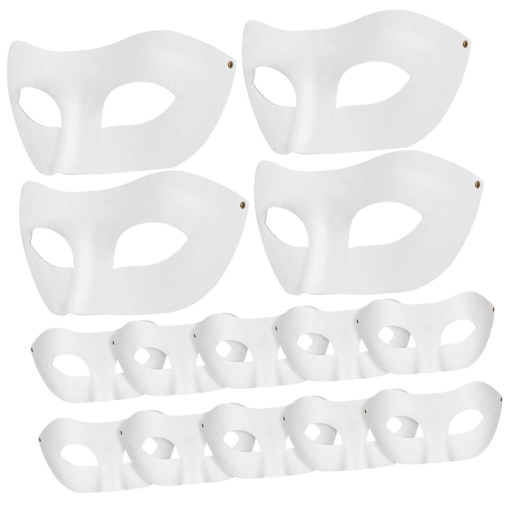 Abaodam 15pcs Paintable Paper Pulp Masks Bulk for DIY Masquerade Party Crafts Blank Half Face White Masks for Art Projects Lightweight Comfortable Design for Halloween Mardi Gras