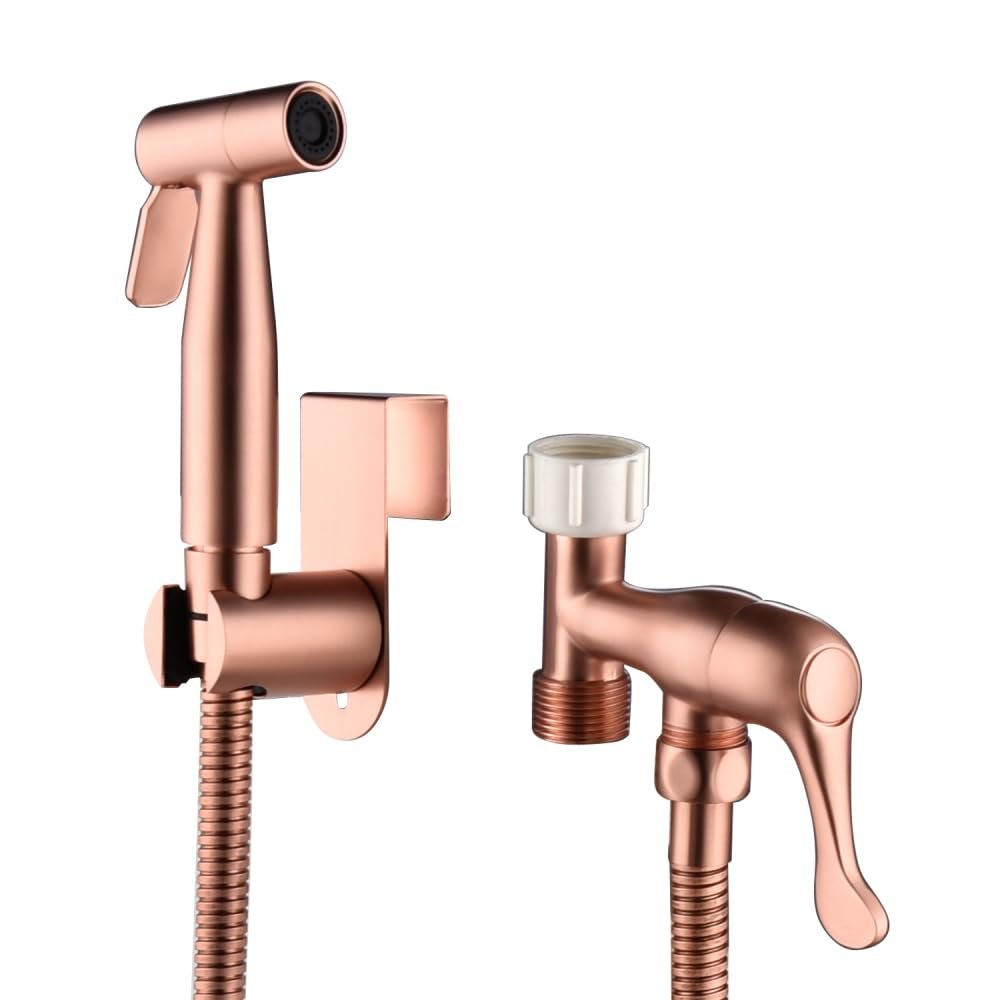 Handheld Bidet Sprayer for Toilet Stainless Steel Cloth Diaper Sprayer with Adjustable Water Pressure Nozzle (Rose Gold + Metal)