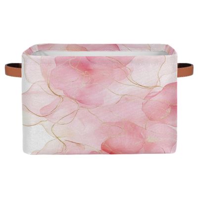 Myfsucce Foldable Fabric Storage Bins 1 Pc, Peachgold Veil Marbling Polyester Canvas Closet Storage Bins with Handles, 15x11x9.5 Inches