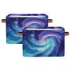 Myfsucce Foldable Fabric Storage Bins 2 Pc Set, Bluepurple Galaxy Polyester Canvas Closet Storage Bins with Handles, 15x11x9.5 Inches view 1