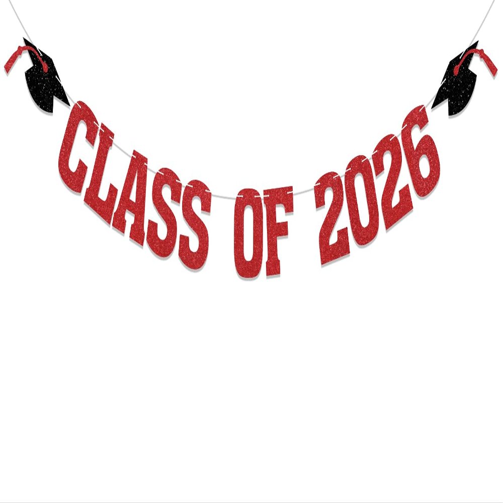 2026 Graduation Decorations - Red Glitter Class of 2026 Banner, We are So Proud of You, Congrats Grad 2026, 2026 Graduation Party Decorations (Pre-Assembly) (Red)