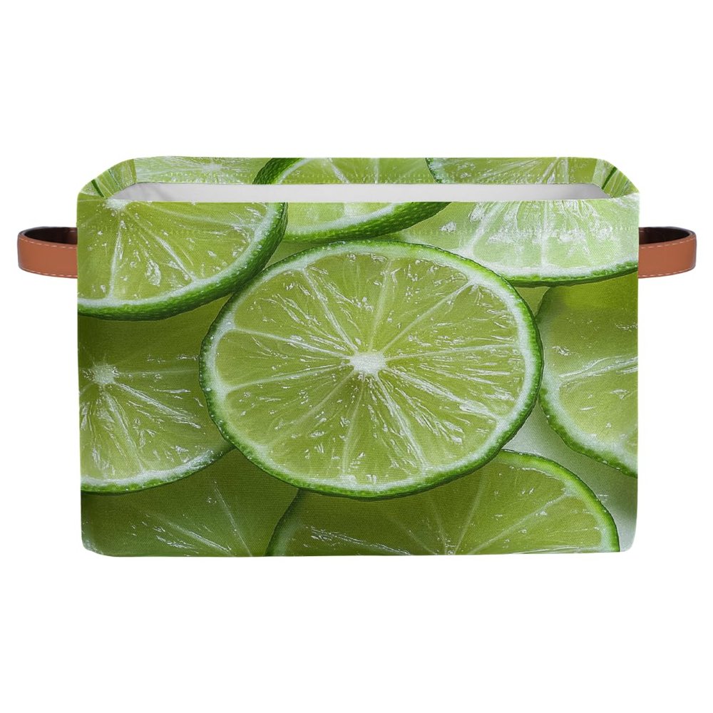 Myfsucce Foldable Fabric Storage Bins 1 Pc, Lime Slices Pattern Polyester Canvas Closet Storage Bins with Handles, 15x11x9.5 Inches