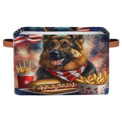 Myfsucce Foldable Fabric Storage Bins 1 Pc, Shepherd Dog Celebration Polyester Canvas Closet Storage Bins with Handles, 15x11x9.5 Inches