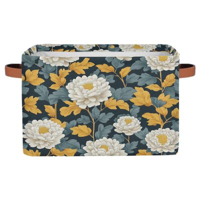 Myfsucce Foldable Fabric Storage Bins 1 Pc, Whitepeony Dark Background Polyester Canvas Closet Storage Bins with Handles, 15x11x9.5 Inches