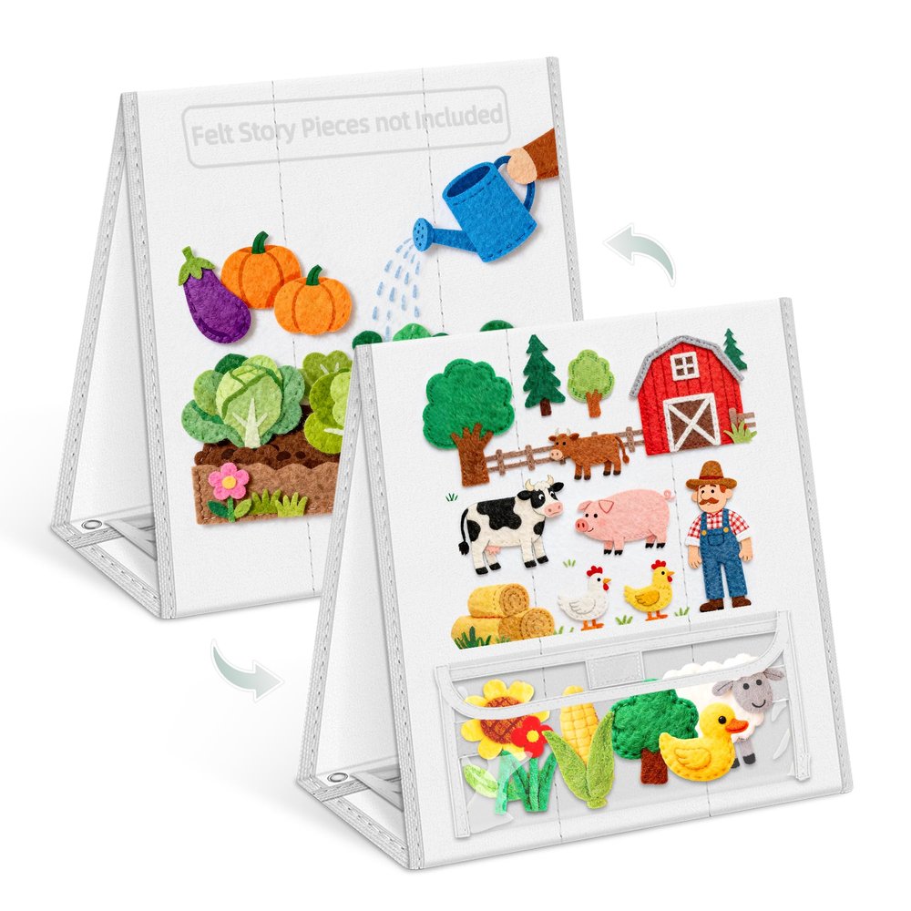 AKAYOK Foldable Felt Board - Double-Sided Flannel Story Board for Preschool Learning, Interactive Storytelling & Play | 13" x 12" Portable Felt Play Board for Home & Classroom UseWhite