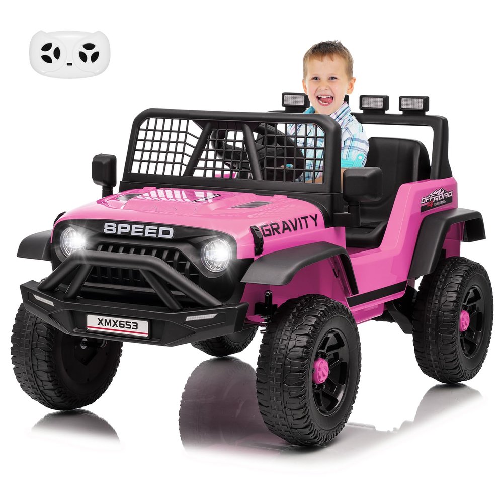12V Ride on Car for 3+, Kids Electric Vehicles with Remote Control Riding Toy Extra Wide Seat and Legroom for Toddlers with Safety Belt, 3 Speeds, LED Light, Music, USB for Children 3-6 Years,Pink