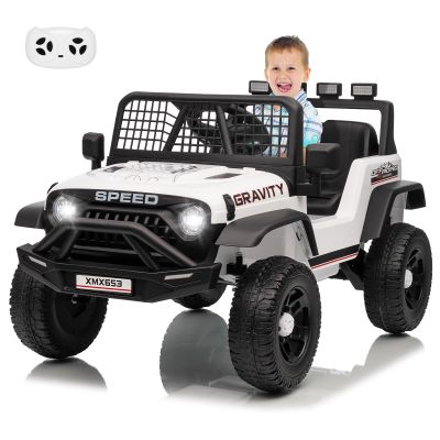 12V Ride on Car for 3+, Kids Electric Vehicles with Remote Control Riding Toy Extra Wide Seat and Legroom for Toddlers with Safety Belt, 3 Speeds, LED Light, Music, USB for Children 3-6 Years, White