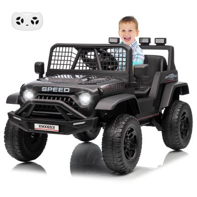12V Ride on Car for 3+, Kids Electric Vehicles with Remote Control Riding Toy Extra Wide Seat and Legroom for Toddlers with Safety Belt, 3 Speeds, LED Light, Music, USB for Children 3-6 Years,Black