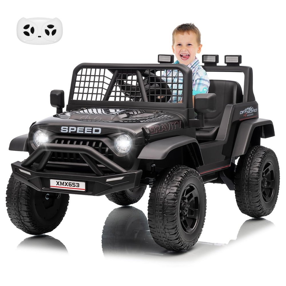 12V Ride on Car for 3+, Kids Electric Vehicles with Remote Control Riding Toy Extra Wide Seat and Legroom for Toddlers with Safety Belt, 3 Speeds, LED Light, Music, USB for Children 3-6 Years,Black