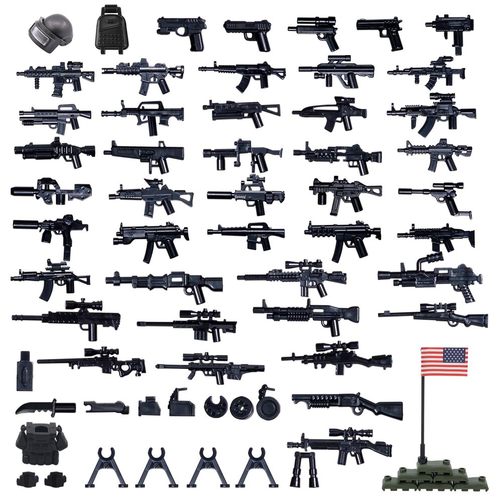 HIMIRICH U.S. Second Edition Military Weapons Pack, Military Toy Gun Set for Classic Building Blocks, 50+ Pieces WW2 Army Accessory Combination, Compatible with Major Brands