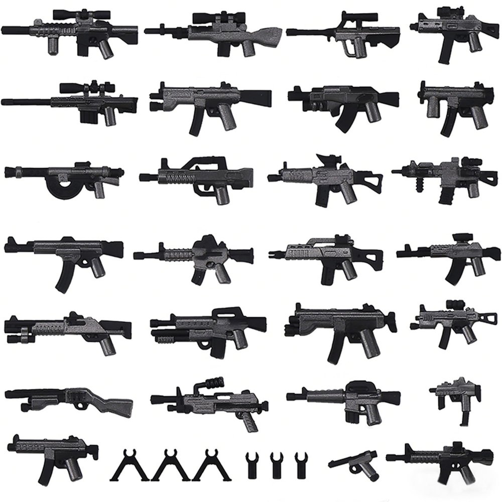 HIMIRICH Military Weapons Pack Accessories Kits Toys, Army Equipment Gear WW2 Guns for Boys 6+, Compatible with Mini Figure of Major Brand(Two-Tone Weapon Pack-Silver Black)