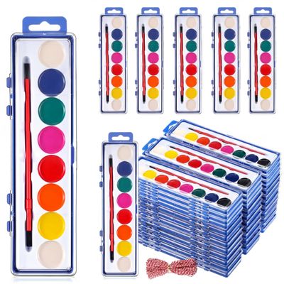 Sabary 36 Pack End of School Year Gift for Student Watercolor Paint Set Bulk with Card and Rope 8 Washable Watercolor Paint with Brush for Last Day of School Classroom Kid Art Party Favor (Round)