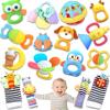 AZEN 16 Pack Baby Rattles Teething Toys 3-6 Months, Baby Toys 0-6 Months, Newborn Infant Toys 6-12 Months, Essentials Must Haves Wrist Socks Toddler Stocking Stuffers Christmas Gifts (Bright) view 1