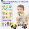 AZEN 16 Pack Baby Rattles Teething Toys 3-6 Months, Baby Toys 0-6 Months, Newborn Infant Toys 6-12 Months, Essentials Must Haves Wrist Socks Toddler Stocking Stuffers Christmas Gifts (Bright) view 2
