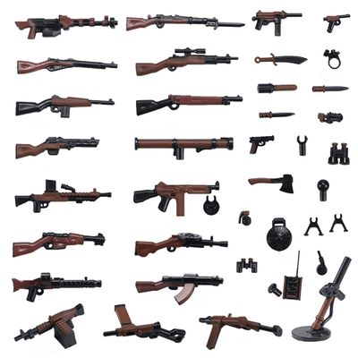 HIMIRICH Military Weapons Pack, Military Toy Gun Set for Classic Building Blocks, 40 Pieces WW2 Army Accessory Combination, Compatible with Major Brands, Brownish-Black