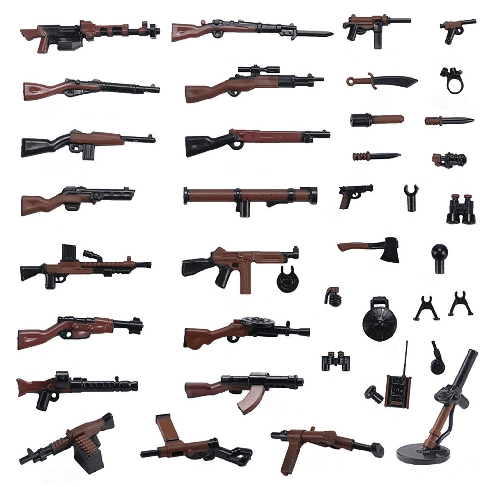 HIMIRICH Military Weapons Pack, Military Toy Gun Set for Classic Building Blocks, 40 Pieces WW2 Army Accessory Combination, Compatible with Major Brands, Brownish-Black