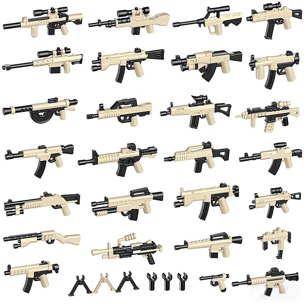 HIMIRICH Military Weapons Pack Accessories Kits Toys, Army Equipment Gear WW2 Guns for Boys 6+, Compatible with Mini Figure of Major Brand(Two-Tone Weapon Pack-Yellowish Black)