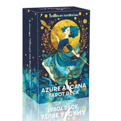 DPEHAKMK Azure Arcana Tarot Deck, 78 Tarot Cards with General Guidebook, Artistic Blue and Gold Fantasy Tarot Card for Beginners, Reading Witchcraft Divination Tool