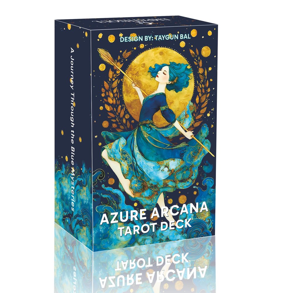 DPEHAKMK Azure Arcana Tarot Deck, 78 Tarot Cards with General Guidebook, Artistic Blue and Gold Fantasy Tarot Card for Beginners, Reading Witchcraft Divination Tool
