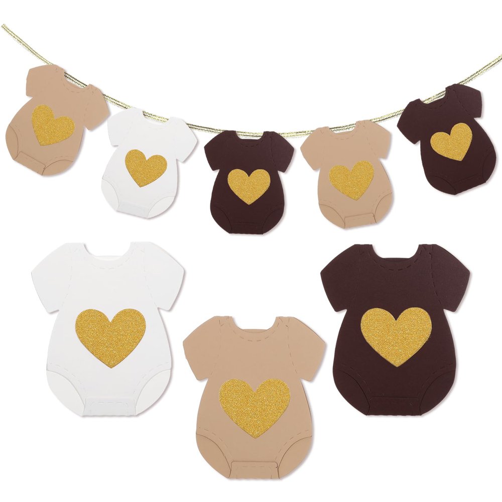 12Pcs Baby Shower Paper Banners, Baby Clothes Banner for Gender Reveal Decorations(White Brown)