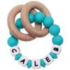 Munchewy Personalized Baby Keepsake Rattles with Name, Customizable Silicone Baby Keepsake Rattle with Natural Organic Beech Wood Rings for Gift (Turquoise) view 1