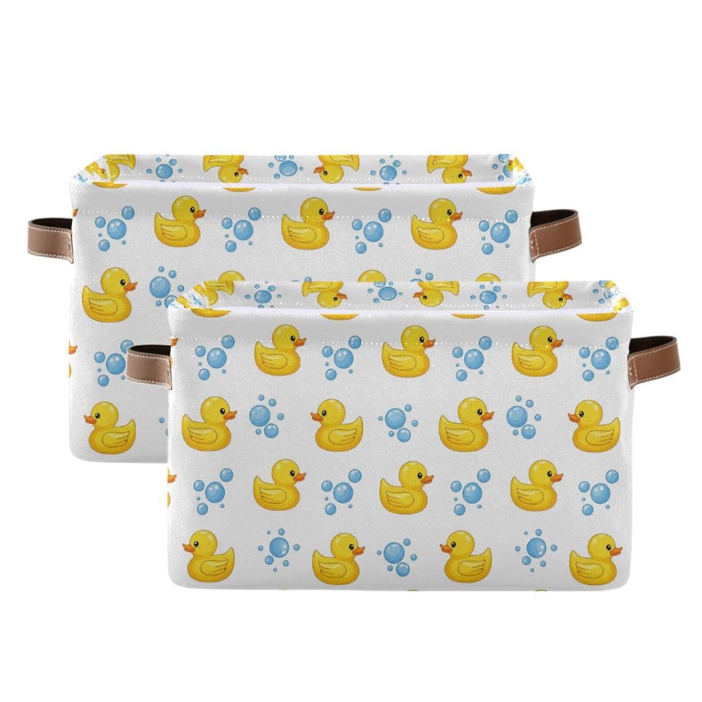 Emelivor Yellow Duck White Storage Basket Bins Collapsible Storage Bins with Handles Laundry Baskets for Bedroom Office Clothes Pet Living Room,2 pcs
