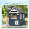 Segmart Outdoor Kids Playhouse, Modern Fir Wood Indoor/Outdoor Play House for Ages 38 with Play Kitchen, Sink, Stove, Cookware, Chalkboard, Flowerpot Holders & Working Doorbell (Blue) view 2