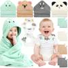 14 Pcs Baby Towels Washcloths and Baby Bibs Set, 4 Pcs 32x32 Hooded Bath Towel, 8 Pcs Baby Washcloths and 2 Pcs Cotton Baby Bibs for Newborns, Toddlers and Kids, Soft Baby Towel Set for Boys and Girls view 1