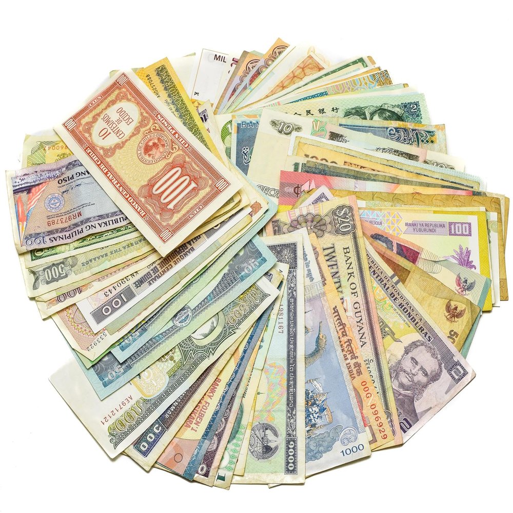 100 Different World Souvenir Notes - 50 Countries - Decorative Paper Money Collection - Not Legal Tender - Aged Style