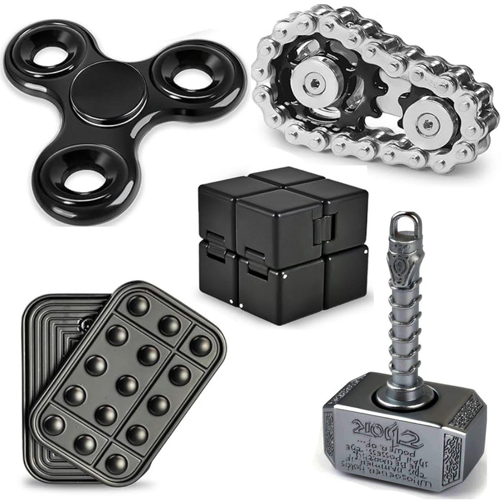 5 Pcs Fidget Toys Adults & Teen, Metal Fidgets Spinner, Hand Hammer Finger Spin Toy, Cool Gadgets Office Desk Toy Stress Relief Sensory Items for Stocking Stuffers for Teen Boys Adult Men Gift