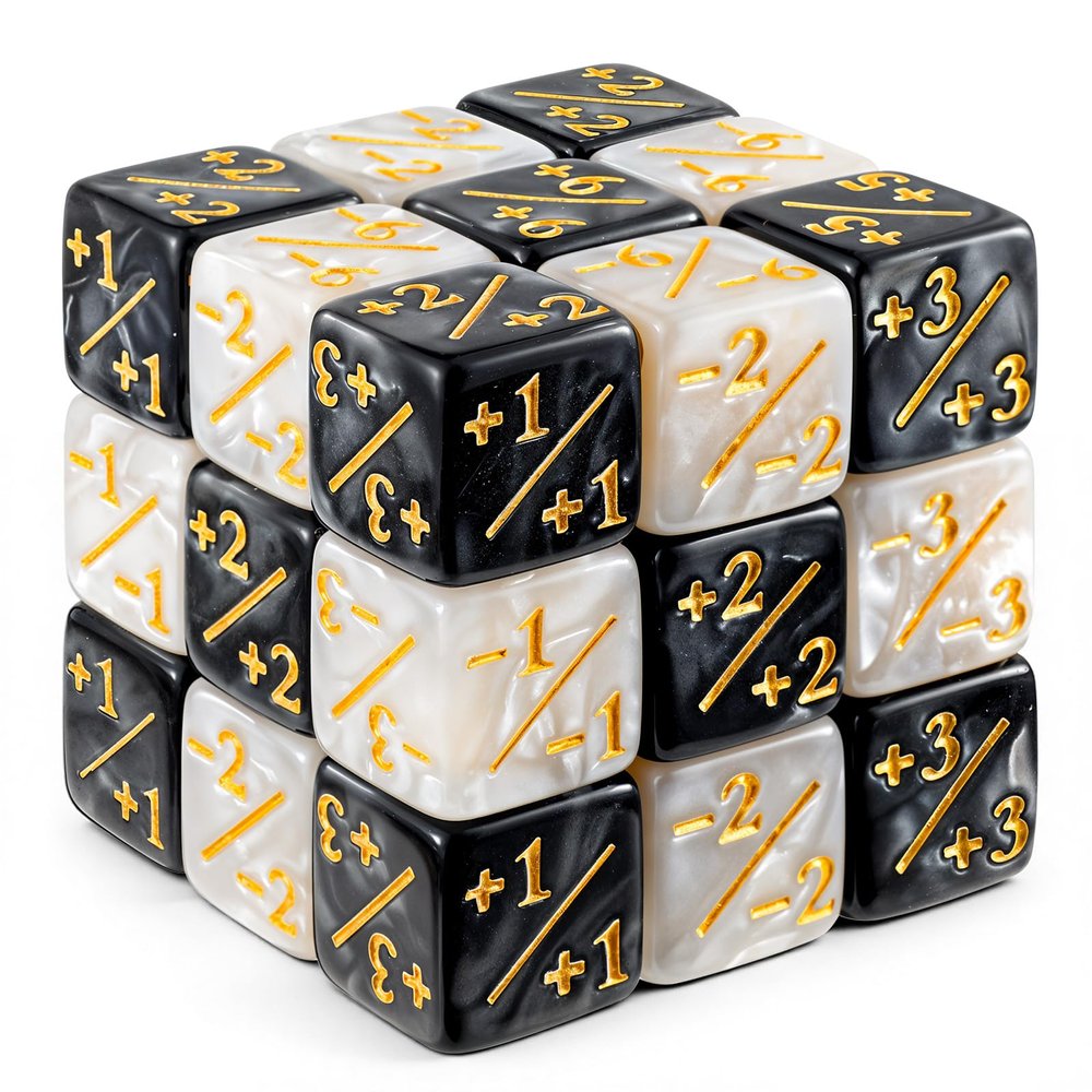 24 Pcs Token Dice Counter 1/+1 MTG Counter Dice D6 Plus and Minus Dices Kit Acrylic Board Game MTG Accessories for M-TG CCG Card Gaming (White&Black)