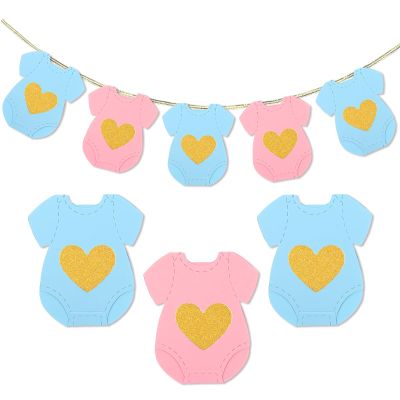 12Pcs Blue Pink Baby Shower Paper Banners, Baby Clothes Banner for Gender Reveal Decorations(Pink Blue)