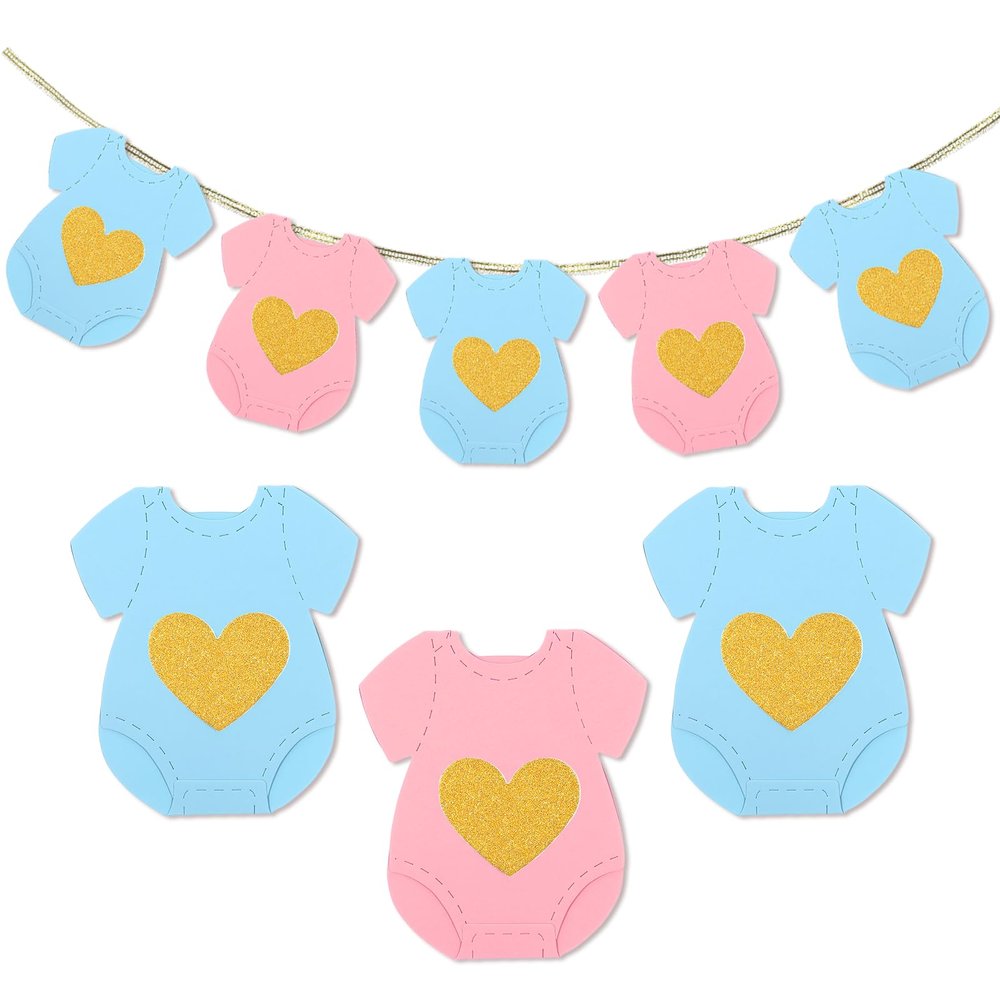 12Pcs Blue Pink Baby Shower Paper Banners, Baby Clothes Banner for Gender Reveal Decorations(Pink Blue)