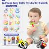 AZEN 16 Pack Baby Rattles Teething Toys 3-6 Months, Baby Toys 0-6 Months, Newborn Infant Toys 6-12 Months, Essentials Must Haves Wrist Socks Toddler Stocking Stuffers Valentines Gifts (Pink) view 2
