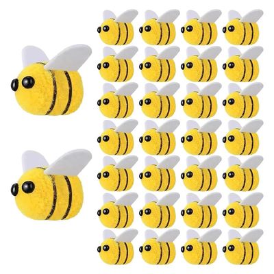 Dotexion 50PCS Bee Pompom Hair Ball Polyester Child Headdress Wedding Figurines DIY Handmade Material Hat Clothing Decor