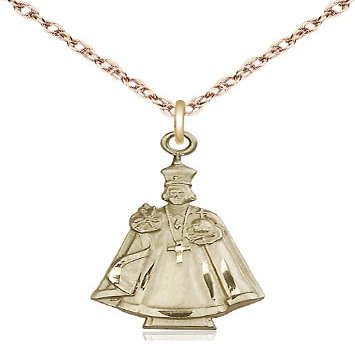 14kt Gold XS Figure Pendant on a 18 inch Gold Filled Light Rope Chain.