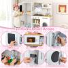 Costzon Kids Kitchen Playset, Wooden Toddler Montessori Toy Set w/Sound & Light, Adjustable Height, Range Hood, Stove, Microwave, Ice Maker, Phone, 16 PCS Accessories, Play Kitchen for Kids Ages 3+ view 4