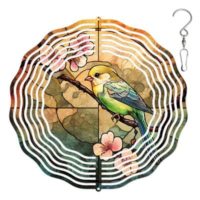 Bird Perches on a Branch Spinner Windchime 3D Metal Sculpture Wind Spinner Hanging for Outdoor Garden Patio Yard Decoration 10x10inch