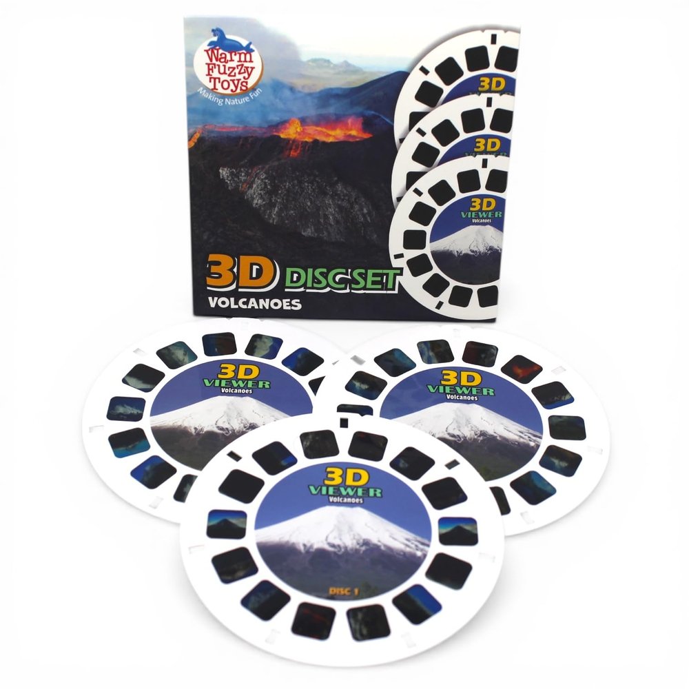WARM FUZZY Toys Volcano Viewfinder Reels 3D Natural Disasters 6 Slides with 21 HD Images, Retro Educational Refill Discs for Kids & Adults, Classic STEM Learning Toy Accessory