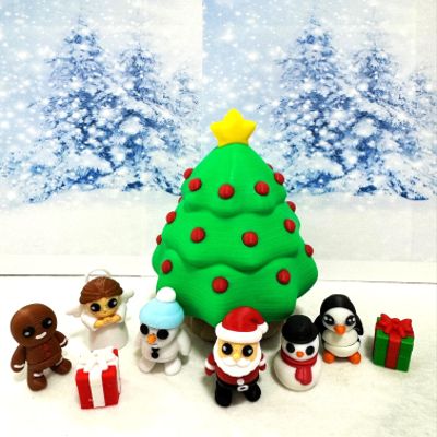 9pcs 3D Printed Christmas Tree Container with Articulated Mini Fidget Toys, Santa Claus Gingerbread Snowman Penguin Angel mini Gifts, Executive Desk Toy, Fidget ADHD Toy - GCTSET