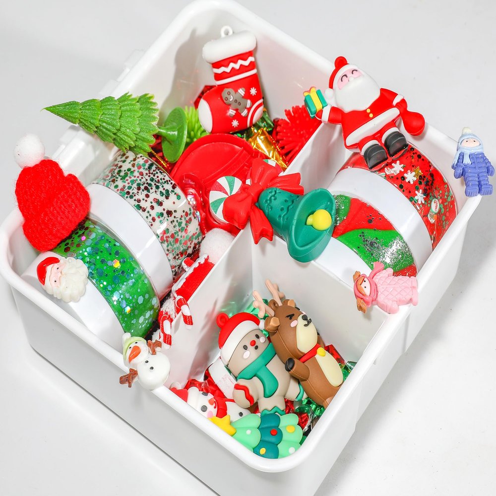 Playdough Kit Holiday Sensory Play Set with Non-Toxic Dough, Santa Figures, Tree Decorations & Festive Accessories Creative Play for Kids (Christmas Playdough Kit)