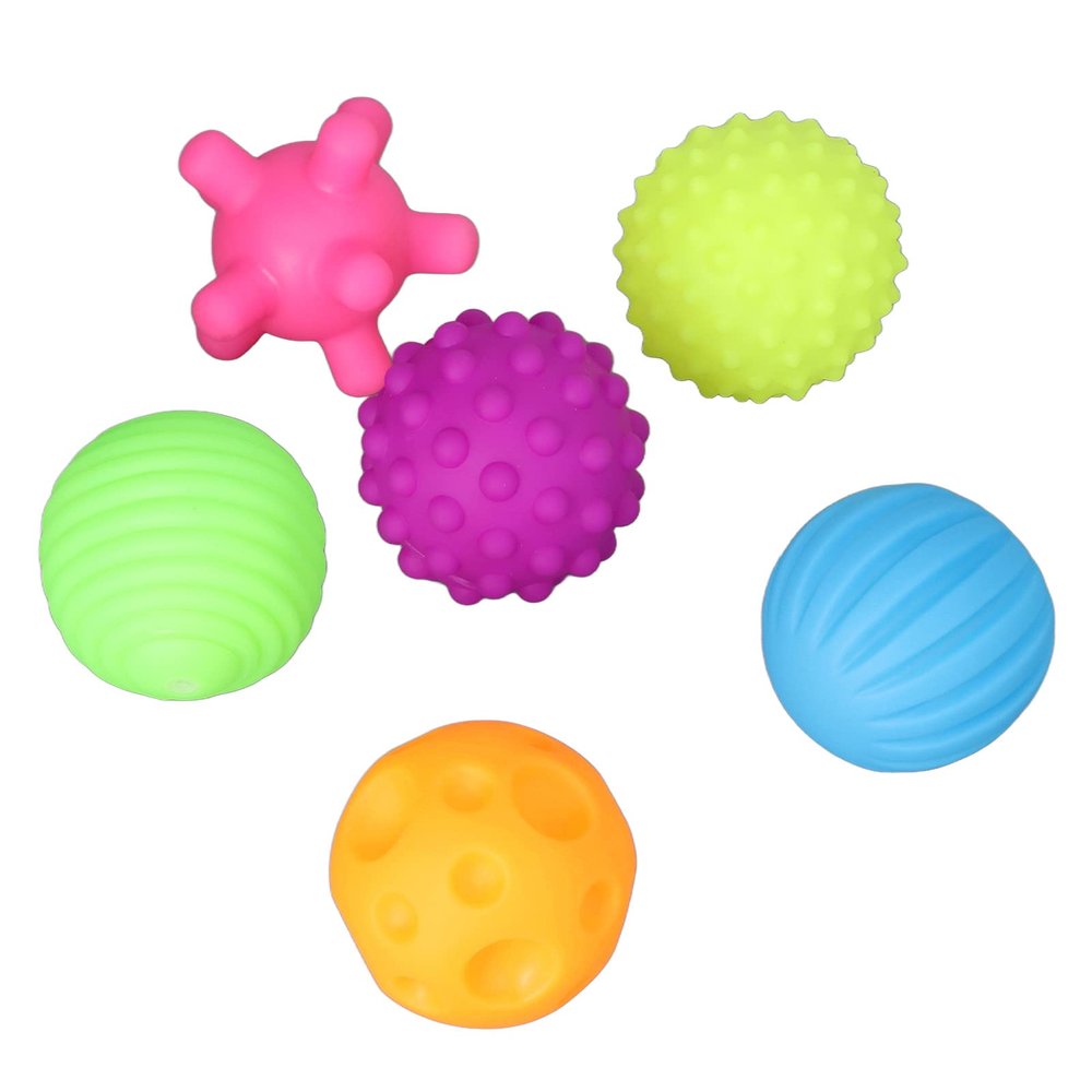 ciciglow Set of 6 Textured Balls for Baby Hand Grip - Grip Training, Visual Color Discrimination - Interaction Between Children Squeak Sound (Colorful)