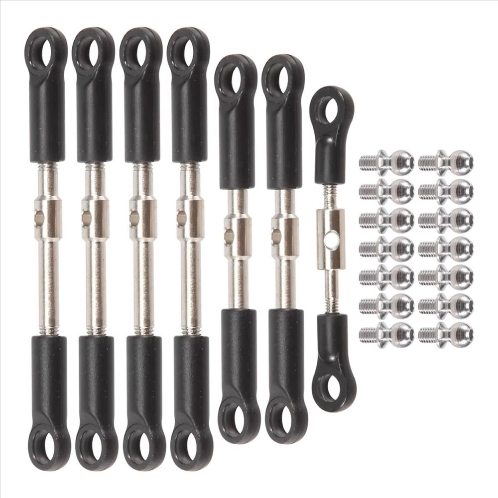 Compatible with Wltoys 144001 144010 124017 124019 RC Cars Parts 7Pcs Front Rear Tie Rod Servo Link with Ball Head Screw RC Car Accessories