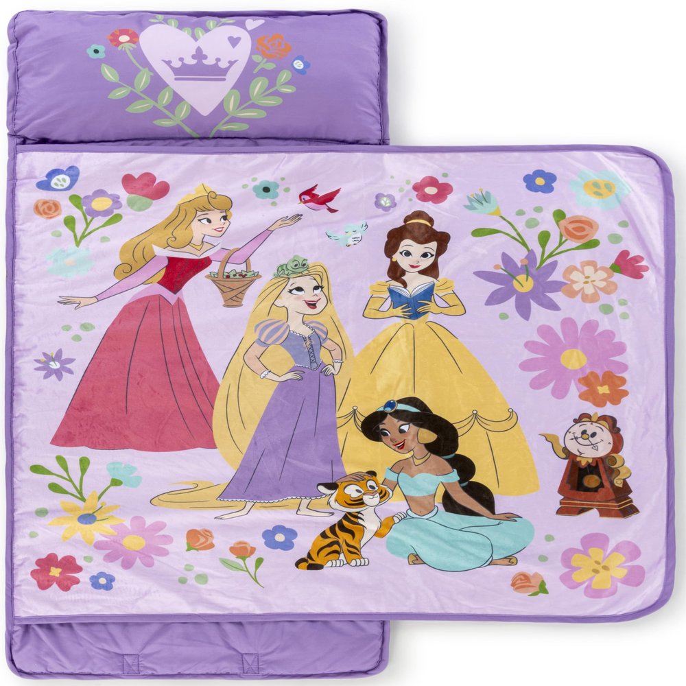 Jay Franco Kids Nap Mat with Embedded Pillow & Blanket  Soft 46"x20" Microfiber Sleeping Bag with Name Tag & Handle Pink - Disney Princess