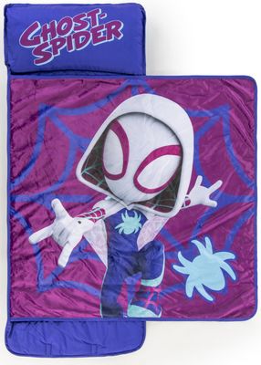 Jay Franco Kids Nap Mat with Embedded Pillow & Blanket  Soft 46"x20" Microfiber Sleeping Bag with Name Tag & Handle Purple - Ghost Spider