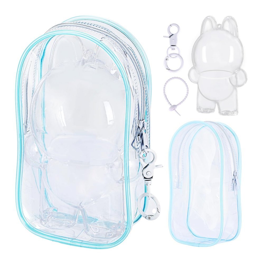 2PCS Protective Case Compatible with DollHD Clear Figure Display Blind Bag LABU Case, Storage Bag, Crystal-Clear Hard Display Box with Keychain (No Doll)