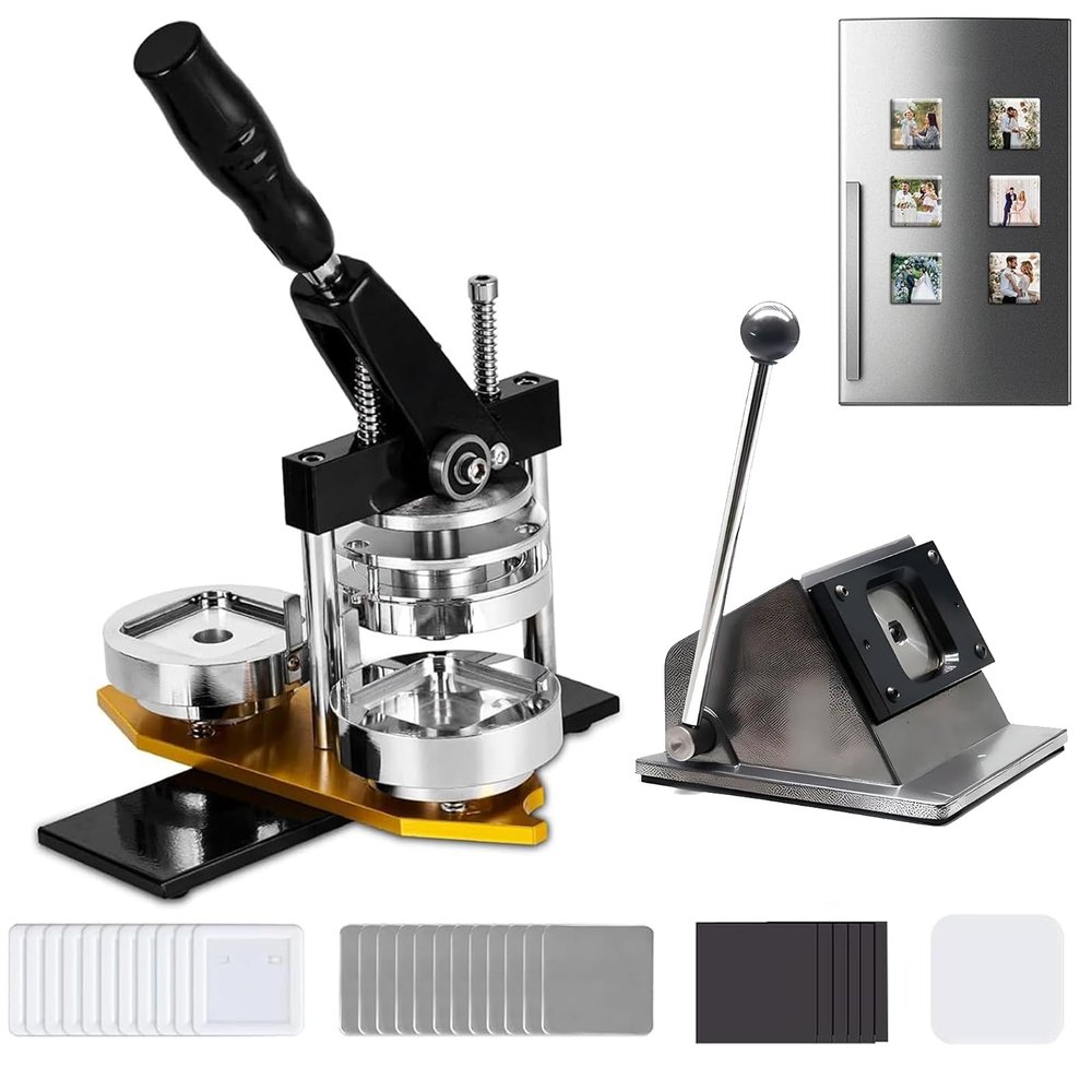 2x2/3x2/3.5x2.5 inch Magnet Maker Machine Kit DIY Fridge Magnets Badge Button,Square/Rectangle Magnet Maker Machines with 1 Press Machine + 1 Paper Cutter+ 100 Sets Consumables