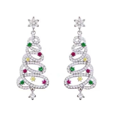Zircon inlaid Christmas earrings with unique Christmas tree shapes are suitable for gatherings, holidays, and parties