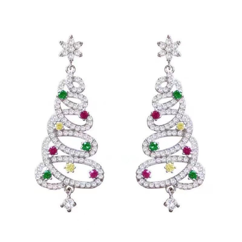 Zircon inlaid Christmas earrings with unique Christmas tree shapes are suitable for gatherings, holidays, and parties