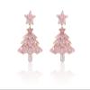 Pink zircon inlaid three-layer Christmas tree earrings, suitable for attending parties, festivals, and parties view 1